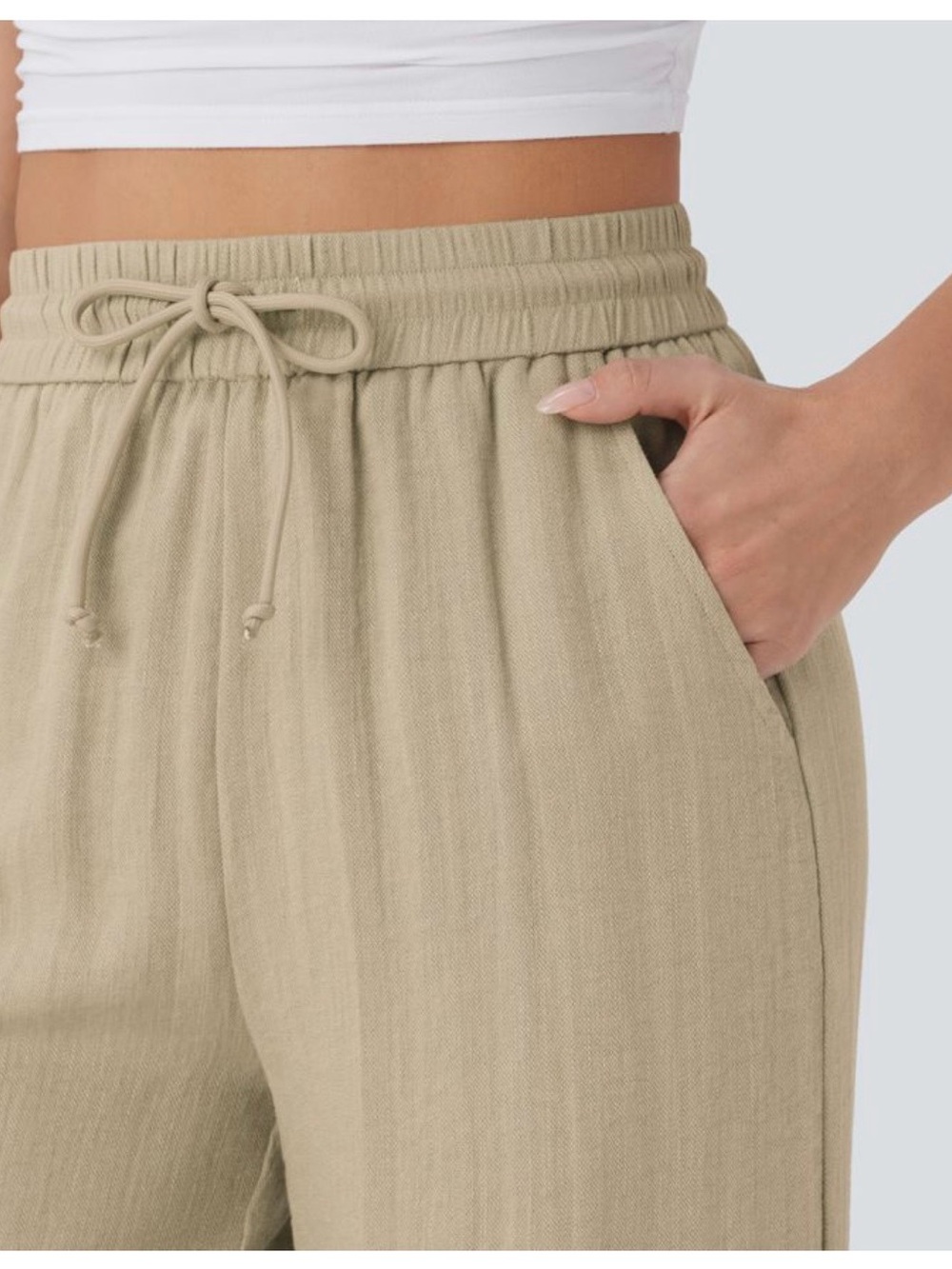 HALARA Relaxed Wide-Leg Drawstring Pants in Light Olive - Picture 2 of 8